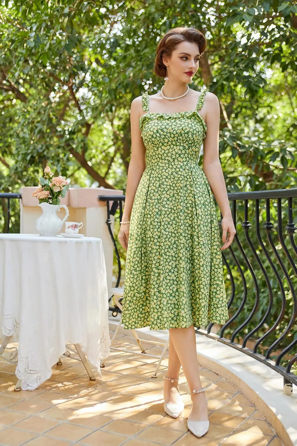 Belle Poque Women's 2025 Summer Sundresses Square Neck A Line Midi Boho Beach Floral Dress