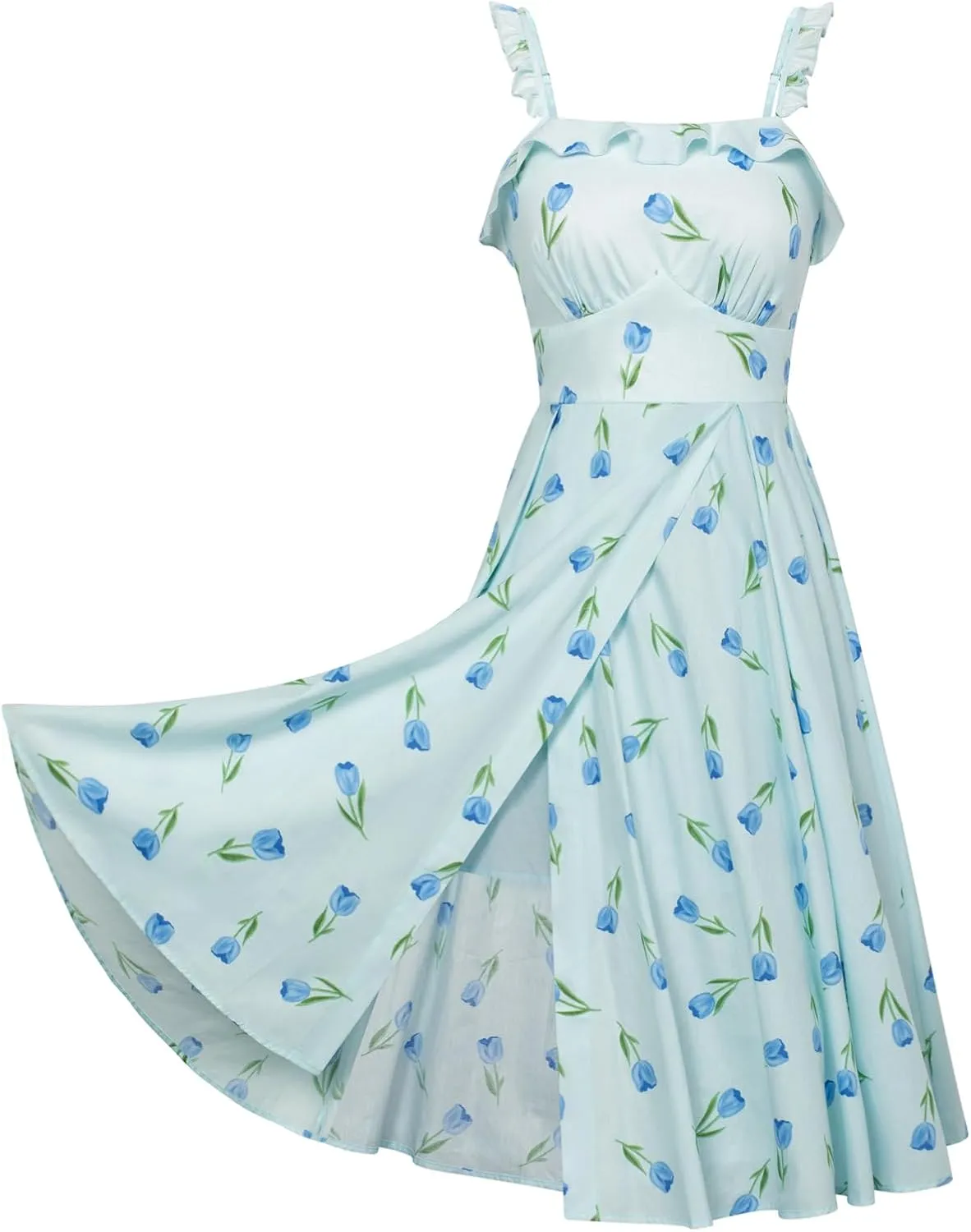 Belle Poque Women's 2025 Summer Sundresses Square Neck A Line Midi Boho Beach Floral Dress