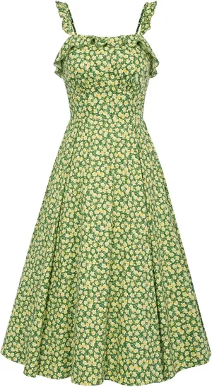 Belle Poque Women's 2025 Summer Sundresses Square Neck A Line Midi Boho Beach Floral Dress