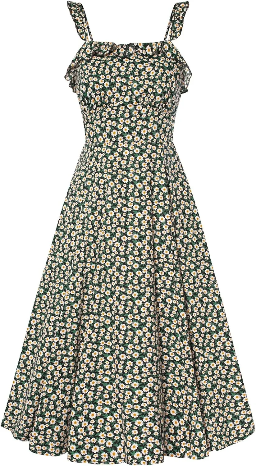Belle Poque Women's 2025 Summer Sundresses Square Neck A Line Midi Boho Beach Floral Dress