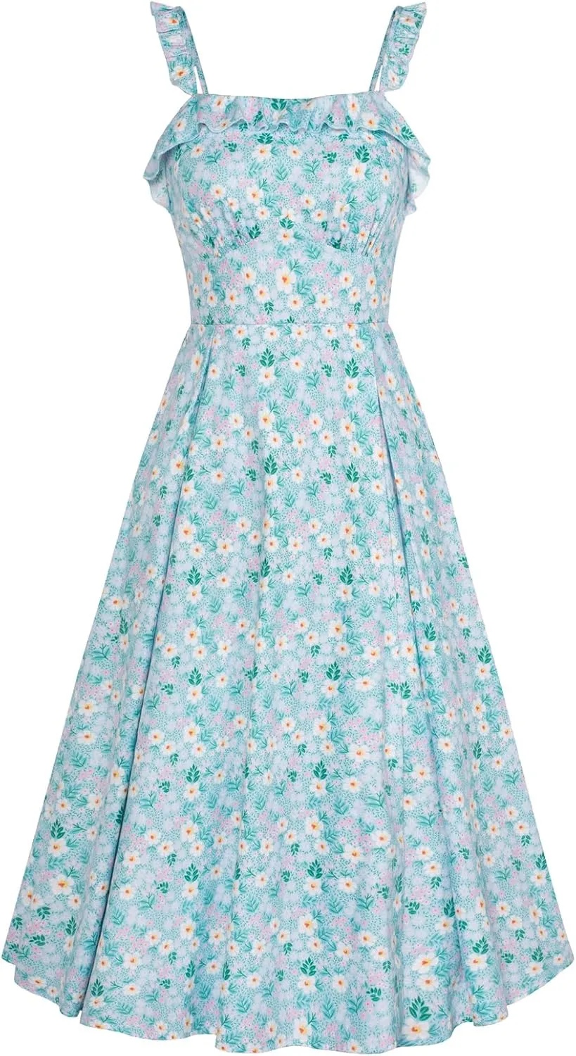 Belle Poque Women's 2025 Summer Sundresses Square Neck A Line Midi Boho Beach Floral Dress