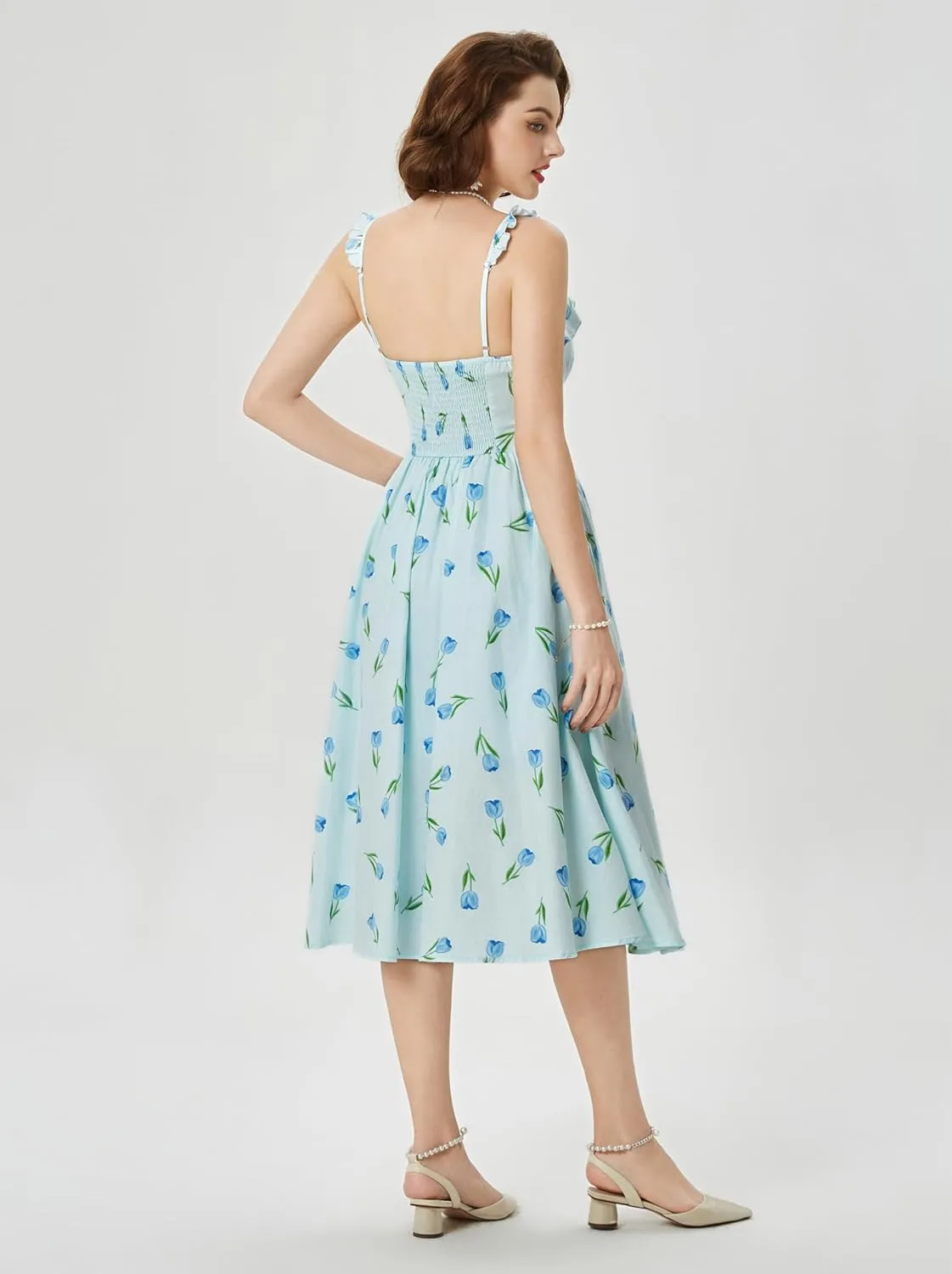 Belle Poque Women's 2025 Summer Sundresses Square Neck A Line Midi Boho Beach Floral Dress