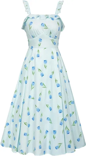 Belle Poque Women's 2025 Summer Sundresses Square Neck A Line Midi Boho Beach Floral Dress