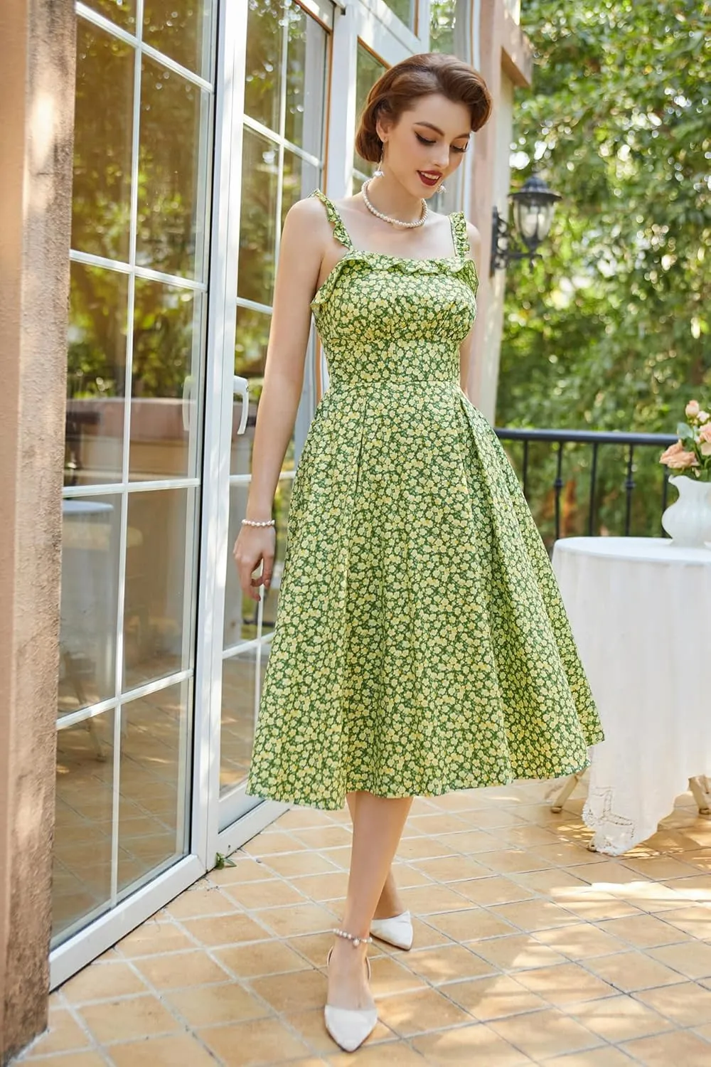 Belle Poque Women's 2025 Summer Sundresses Square Neck A Line Midi Boho Beach Floral Dress