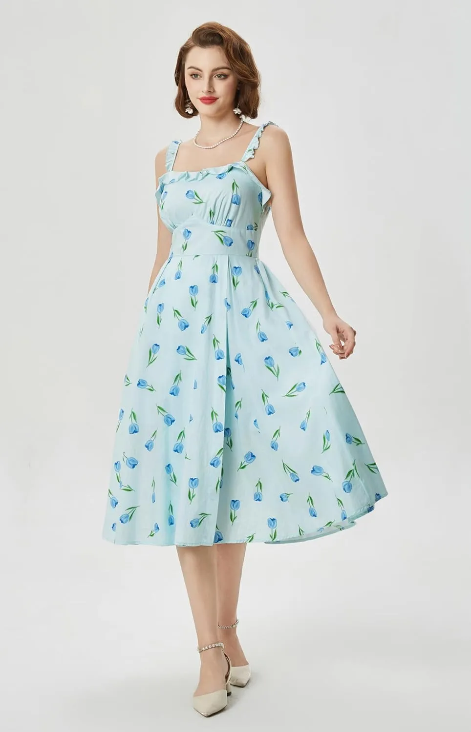 Belle Poque Women's 2025 Summer Sundresses Square Neck A Line Midi Boho Beach Floral Dress