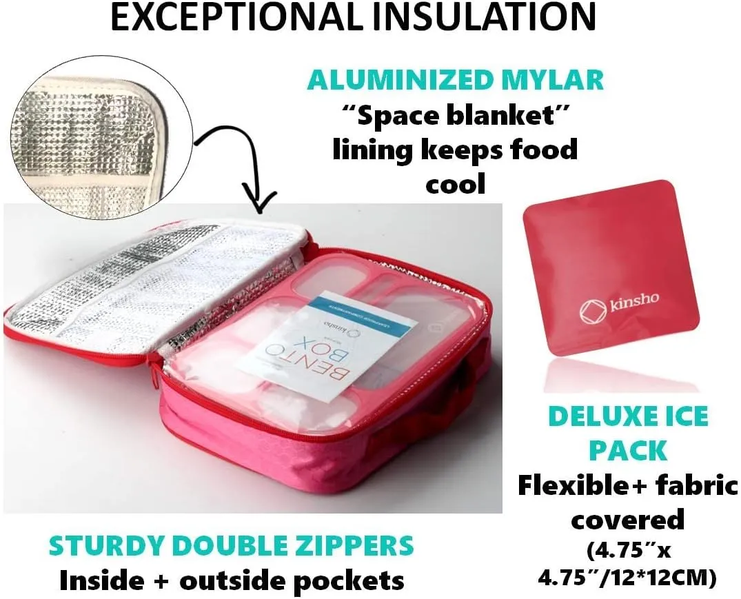 Bento Box with Lunch Bag and Ice Pack Set | Snack Containers Boxes for Kids Girls Adults | 6 Compartments Leakproof Portion Container Boxes Insulated Bags for School Lunches, BPA Free, Pink