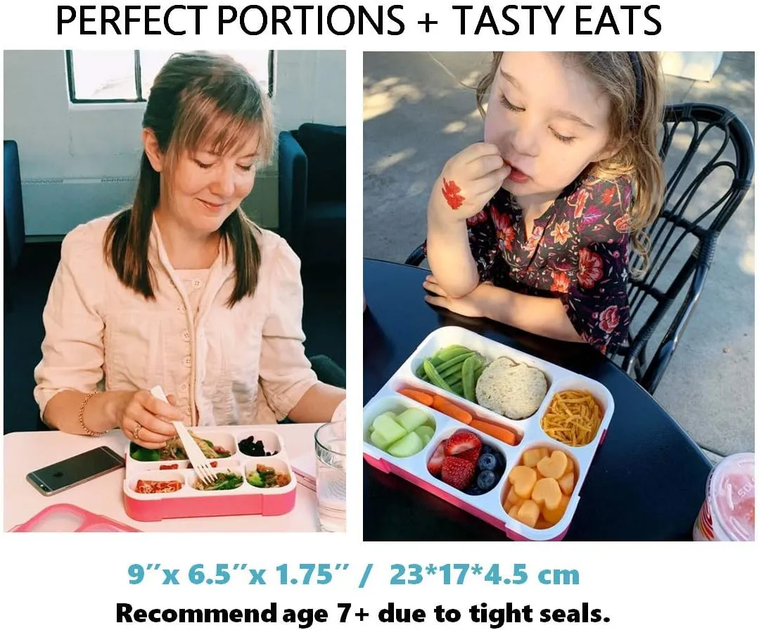 Bento Box with Lunch Bag and Ice Pack Set | Snack Containers Boxes for Kids Girls Adults | 6 Compartments Leakproof Portion Container Boxes Insulated Bags for School Lunches, BPA Free, Pink