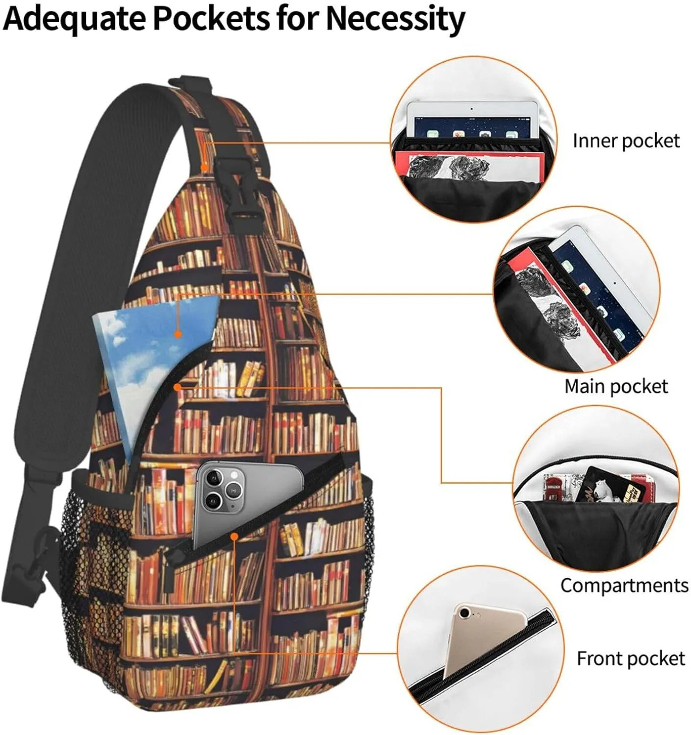 Bibliophile Chest Sling Bag Crossbody Shoulder Backpack Bag Gym Cycling Travel Hiking Daypack Cross Bag