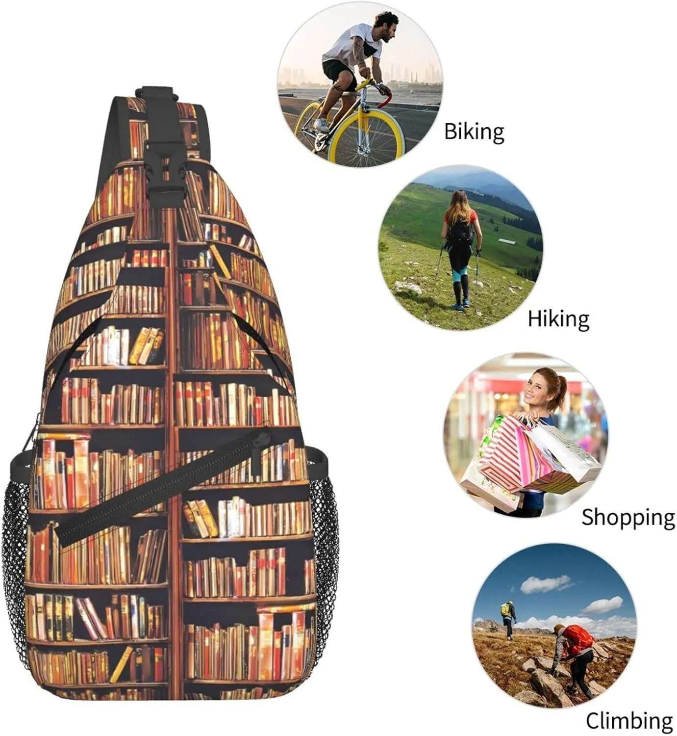 Bibliophile Chest Sling Bag Crossbody Shoulder Backpack Bag Gym Cycling Travel Hiking Daypack Cross Bag