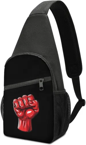 Big Red Raised Fist Salute of Unity Solidarity Resistance Sling Bag Travel Daypack Crossbody Shoulder Backpack for Hiking Cycling