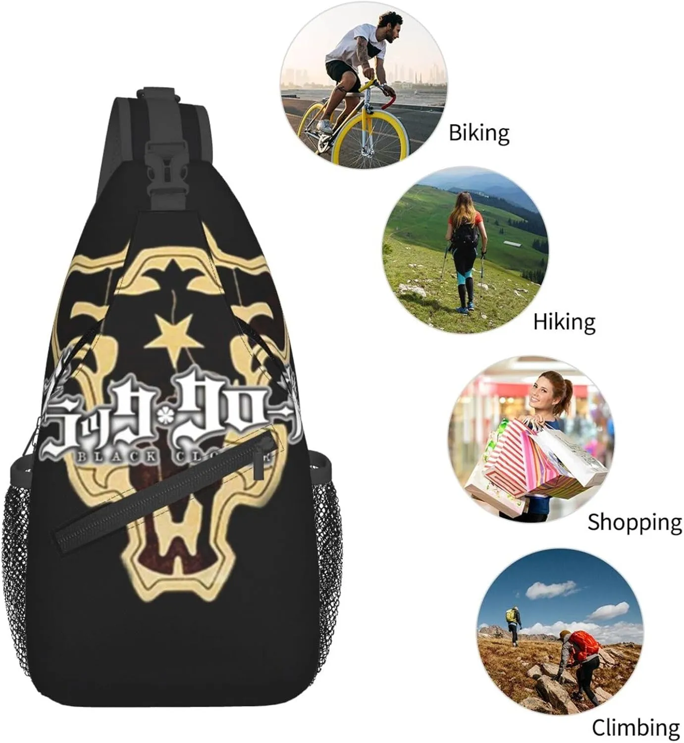 Bl-ack Clover Crossbody Bag Sling Shoulder Bag for Outdoor Travel Sports Camping Hiking Shoulder Bags