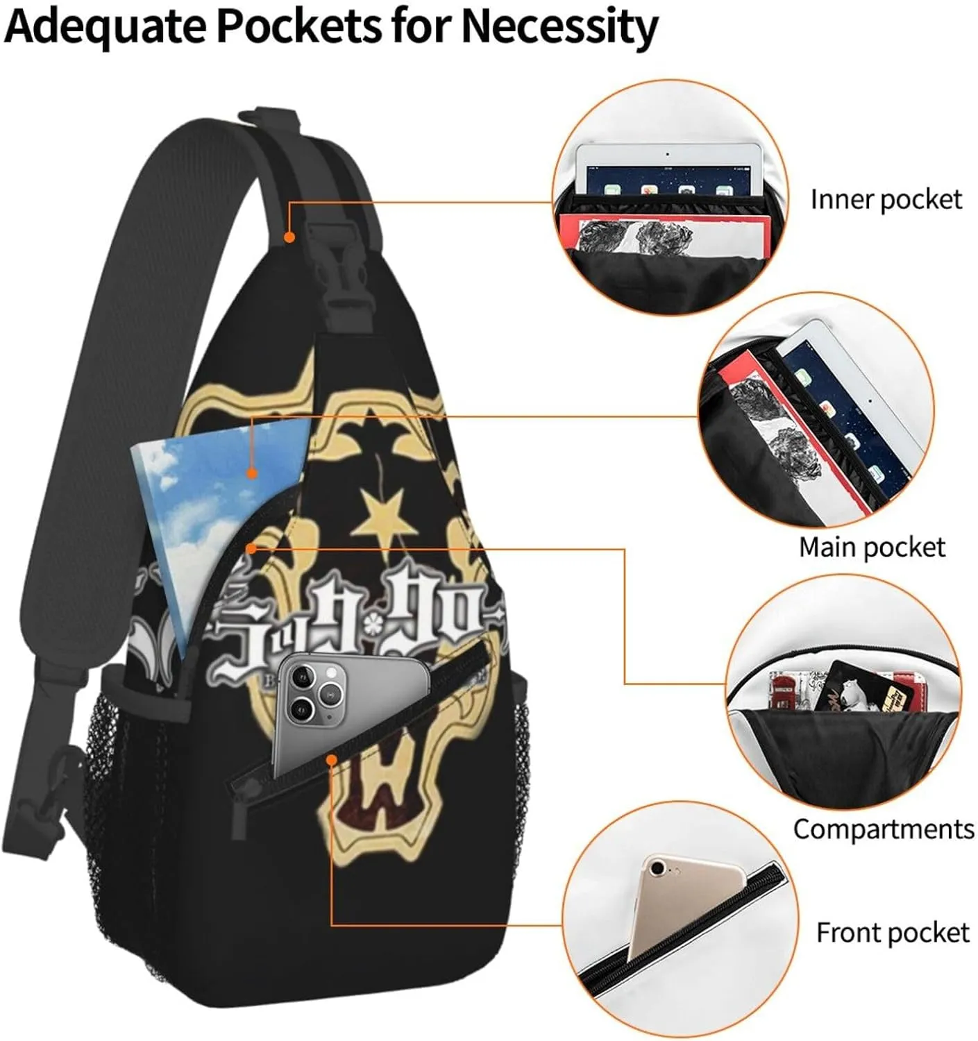 Bl-ack Clover Crossbody Bag Sling Shoulder Bag for Outdoor Travel Sports Camping Hiking Shoulder Bags