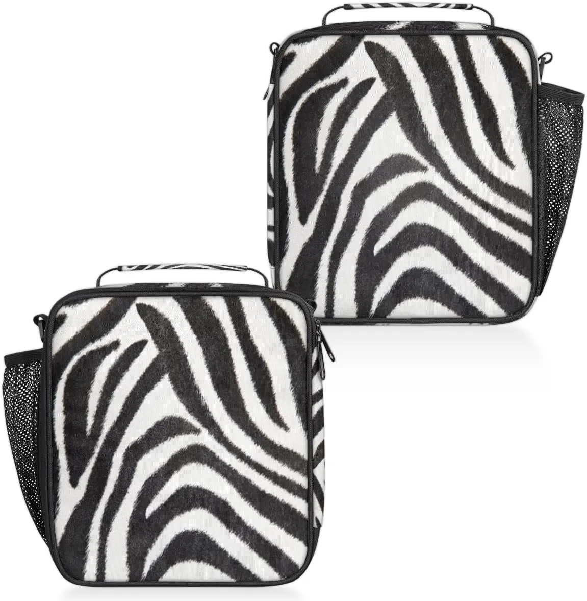 Black And White Zebra Print Insulated Lunch Box, Reusable Cooler Tote Lunch Bags for Men Women, Portable Leakproof Square Meal Bag for Work Travel Picnic Hiking Daytrip（Zebra）