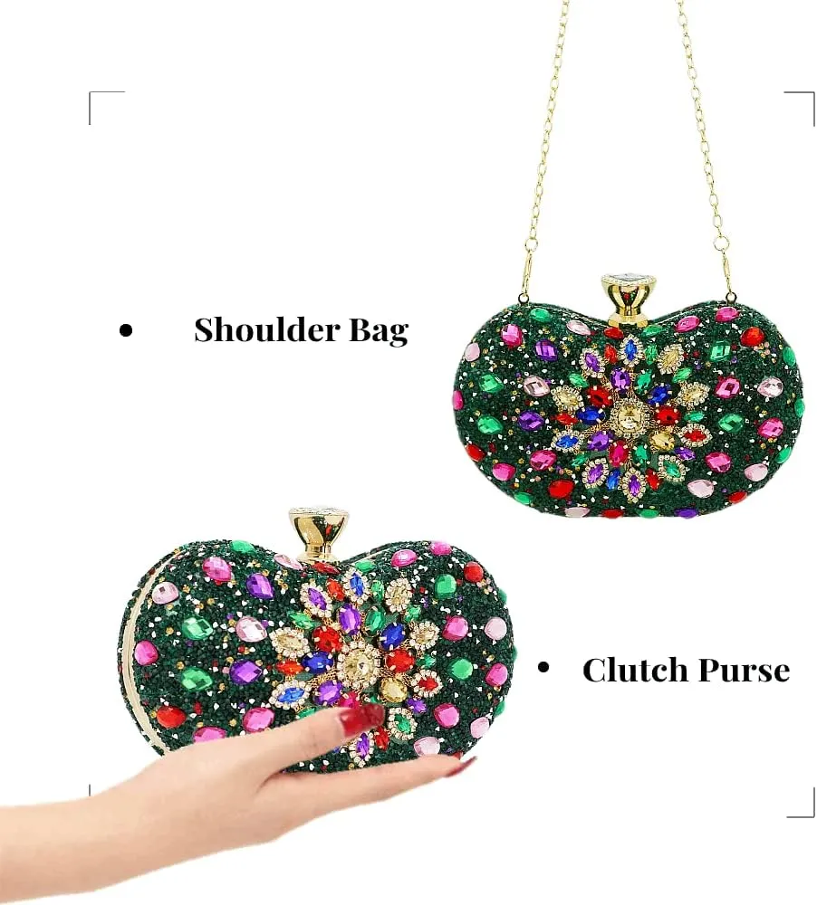 Black Clutch Purse For Women Evening Sparkly Bag Party Rhinestone Floral Handbags Bride Wallet
