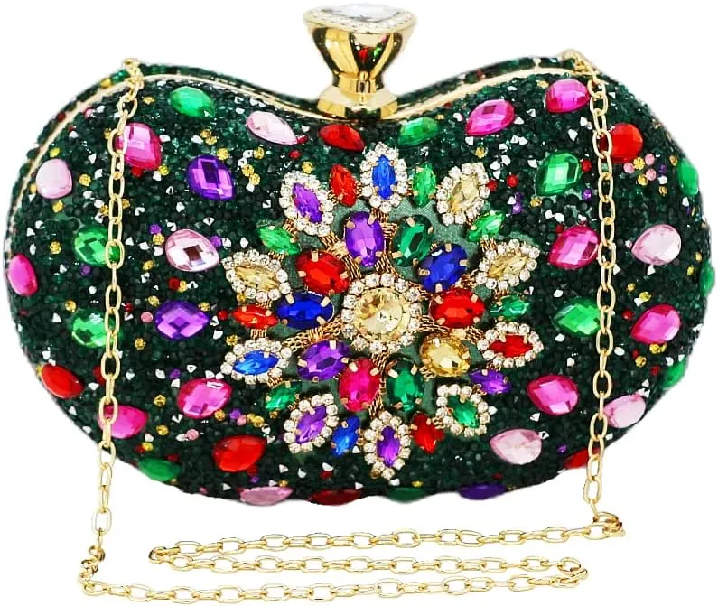 Black Clutch Purse For Women Evening Sparkly Bag Party Rhinestone Floral Handbags Bride Wallet