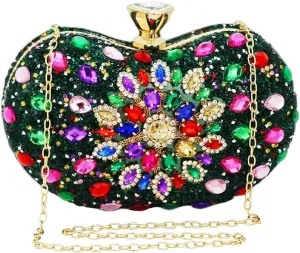 Black Clutch Purse For Women Evening Sparkly Bag Party Rhinestone Floral Handbags Bride Wallet