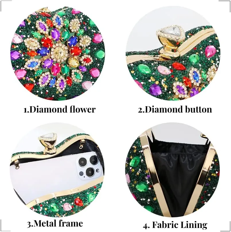 Black Clutch Purse For Women Evening Sparkly Bag Party Rhinestone Floral Handbags Bride Wallet