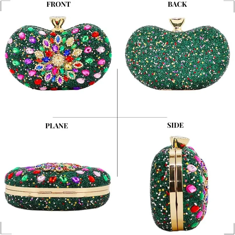 Black Clutch Purse For Women Evening Sparkly Bag Party Rhinestone Floral Handbags Bride Wallet