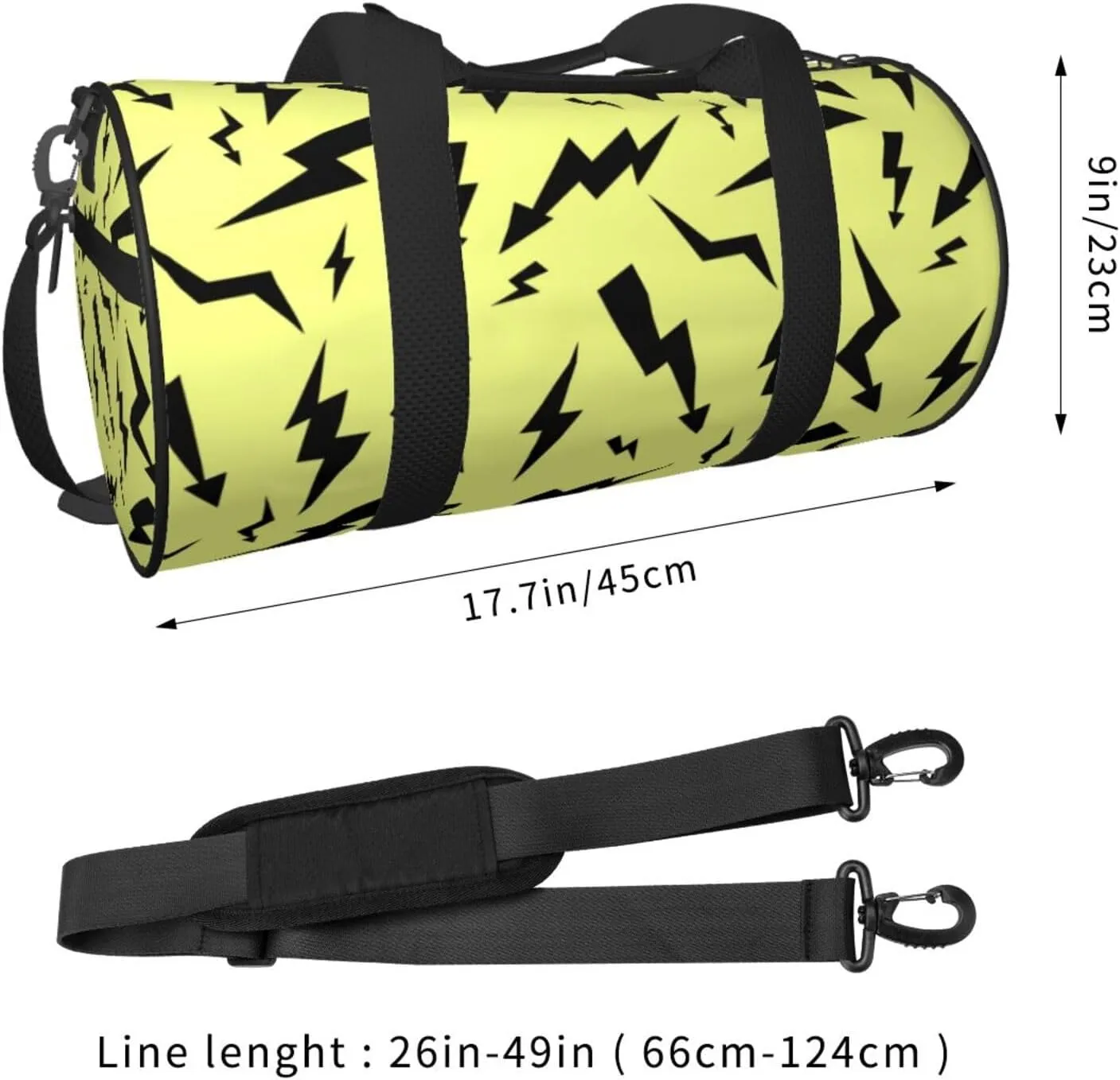Black Thunder Yellow Round Travel Duffel Bag Large Capacity Gym Sports Bags for Hiking Vacation Trips