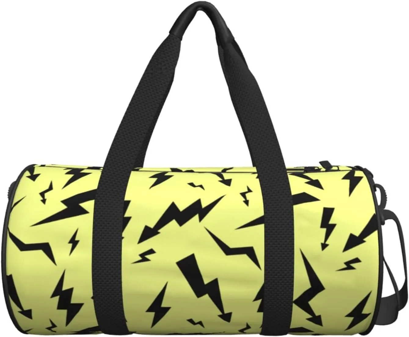 Black Thunder Yellow Round Travel Duffel Bag Large Capacity Gym Sports Bags for Hiking Vacation Trips