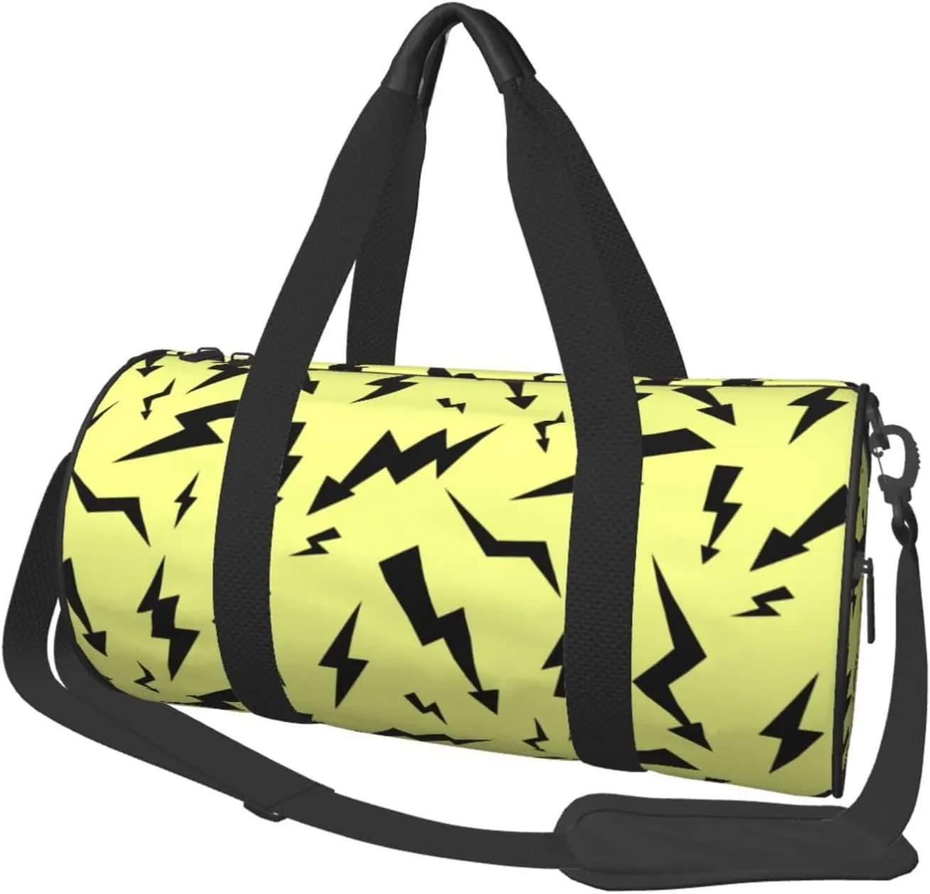 Black Thunder Yellow Round Travel Duffel Bag Large Capacity Gym Sports Bags for Hiking Vacation Trips
