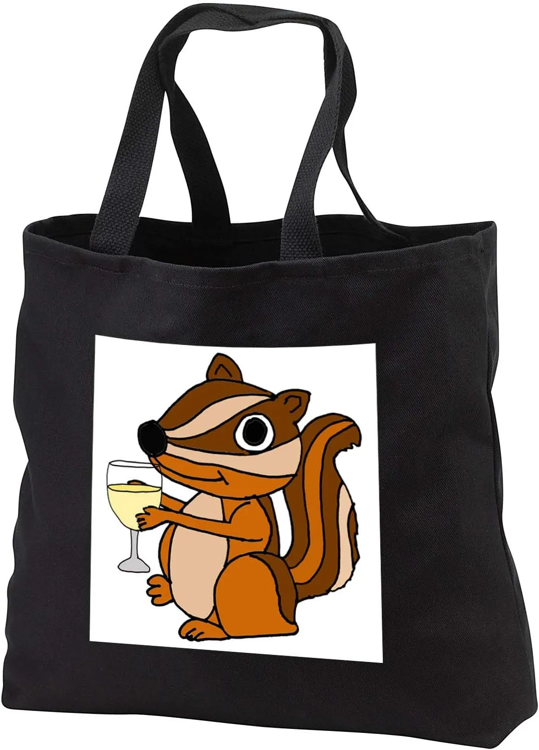 Black Tote Bag 14w x 14h x 3d - Cute Funny Chipmunk Drinking Wine Cartoon Animals