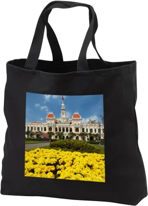 Black Tote Bag 14w x 14h x 3d - Flowers by Peoples Committee Building, Ho Chi Minh City, Vietnam Architecture