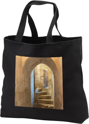 Black Tote Bag 14w x 14h x 3d - Tower staircase, Castel del Monte, Andria, Italy Architecture