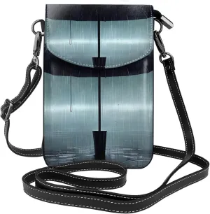 Black Umbrella In The Rain Zippered Crossbody Bag, Women'S Shoulder Bag With Card Slot, Removable Shoulder Strap, 7.6 X 4.9 In.