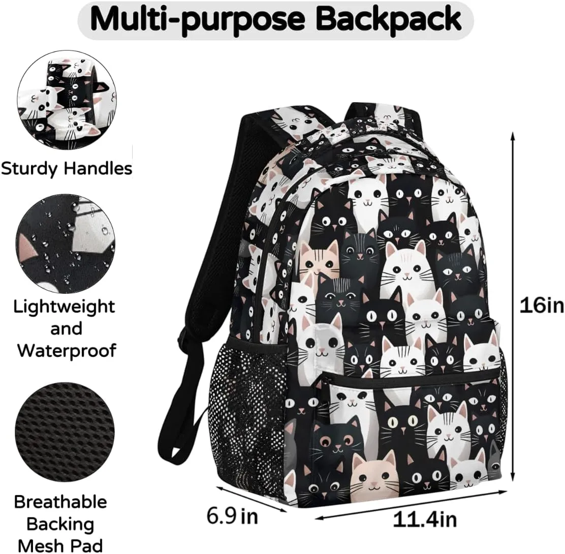 Black White Cat Backpack for Women Men Carry On Travel Backpack 16 Inch Lightweight Laptop Bag Purse Casual Daypack Backpacks for Hiking Work Gym