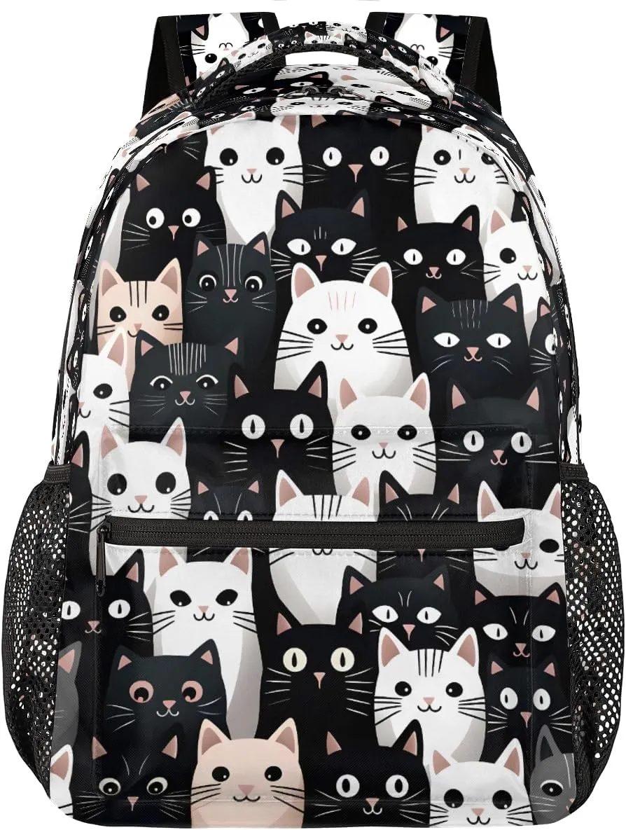 Black White Cat Backpack for Women Men Carry On Travel Backpack 16 Inch Lightweight Laptop Bag Purse Casual Daypack Backpacks for Hiking Work Gym