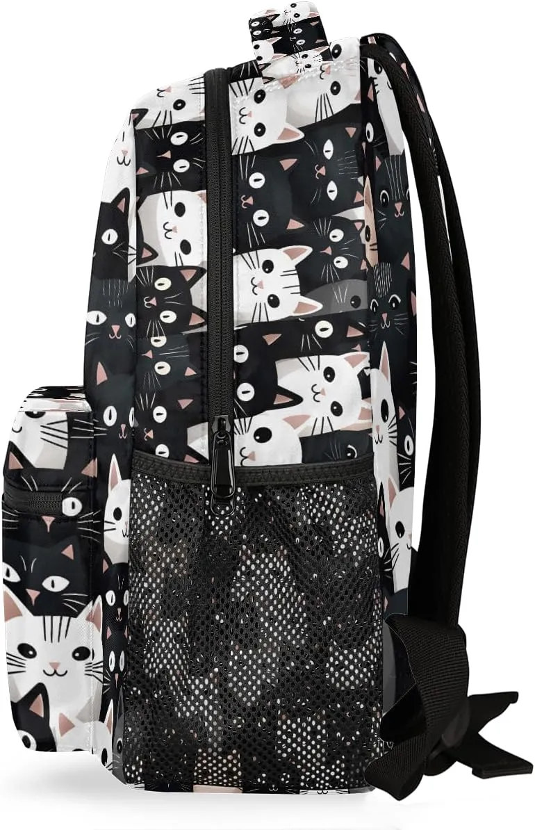 Black White Cat Backpack for Women Men Carry On Travel Backpack 16 Inch Lightweight Laptop Bag Purse Casual Daypack Backpacks for Hiking Work Gym