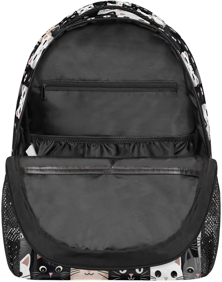 Black White Cat Backpack for Women Men Carry On Travel Backpack 16 Inch Lightweight Laptop Bag Purse Casual Daypack Backpacks for Hiking Work Gym