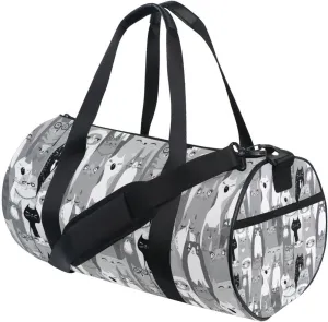 Black White Seamless Cartoon Horse Heads Texture Duffel Bag, Foldable Canvas Travel Tote for Gym Sports with Inner Pockets, Durable Lightweight Fitness Bag for Overnight Workout