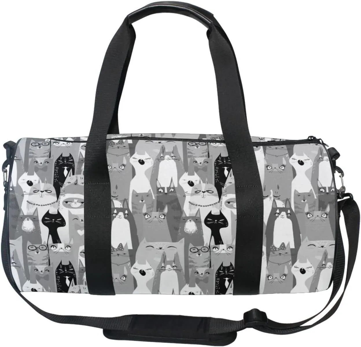 Black White Seamless Cartoon Horse Heads Texture Duffel Bag, Foldable Canvas Travel Tote for Gym Sports with Inner Pockets, Durable Lightweight Fitness Bag for Overnight Workout