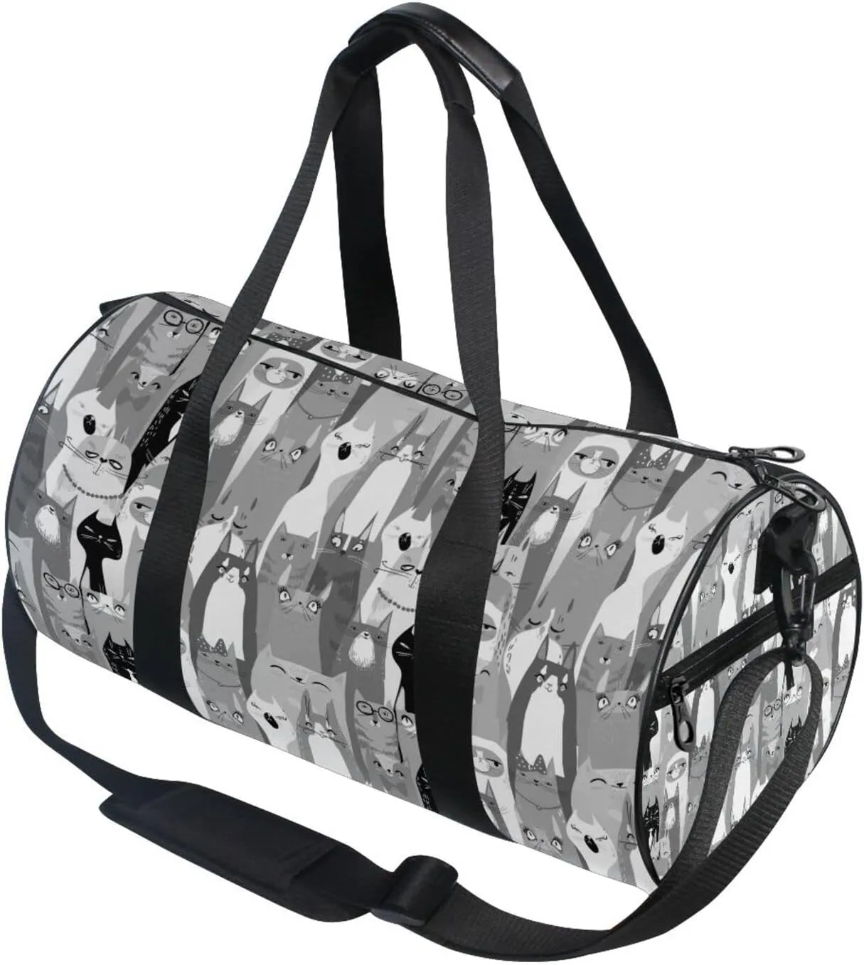 Black White Seamless Cartoon Horse Heads Texture Duffel Bag, Foldable Canvas Travel Tote for Gym Sports with Inner Pockets, Durable Lightweight Fitness Bag for Overnight Workout