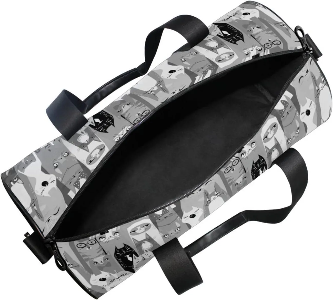 Black White Seamless Cartoon Horse Heads Texture Duffel Bag, Foldable Canvas Travel Tote for Gym Sports with Inner Pockets, Durable Lightweight Fitness Bag for Overnight Workout
