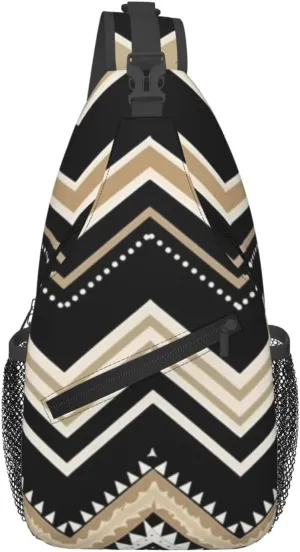 Black White Tan Zigzag Crossbody Bags for Men Women Fashion Sling Backpack Casual Chest Bag Travel Hiking Daypack