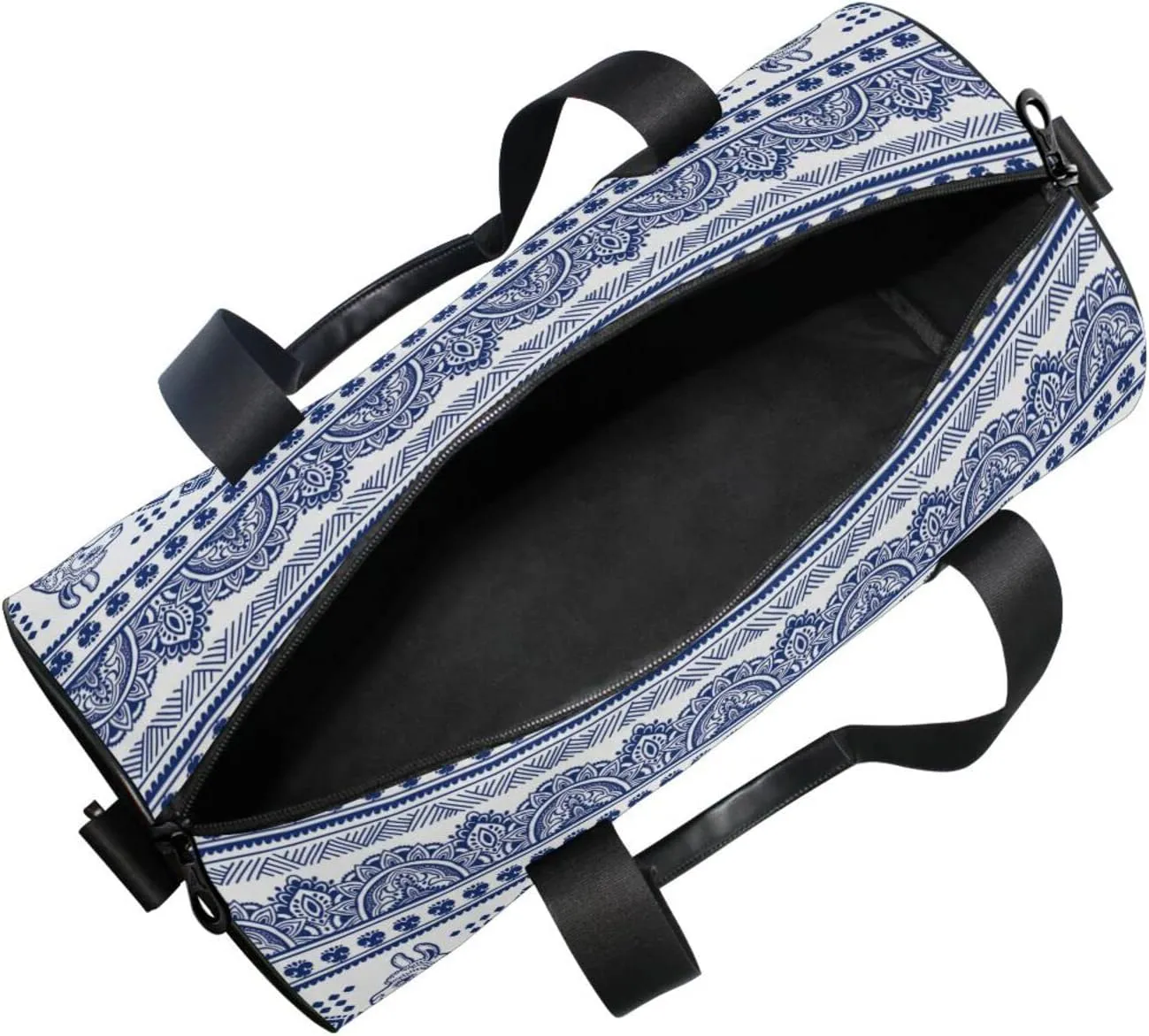 Blue Alpaca Llama Animal with Ethnic Tribal Ornaments Duffel Bag, Foldable Canvas Travel Tote for Gym Sports with Inner Pockets, Durable Lightweight Fitness Bag for Overnight Workout