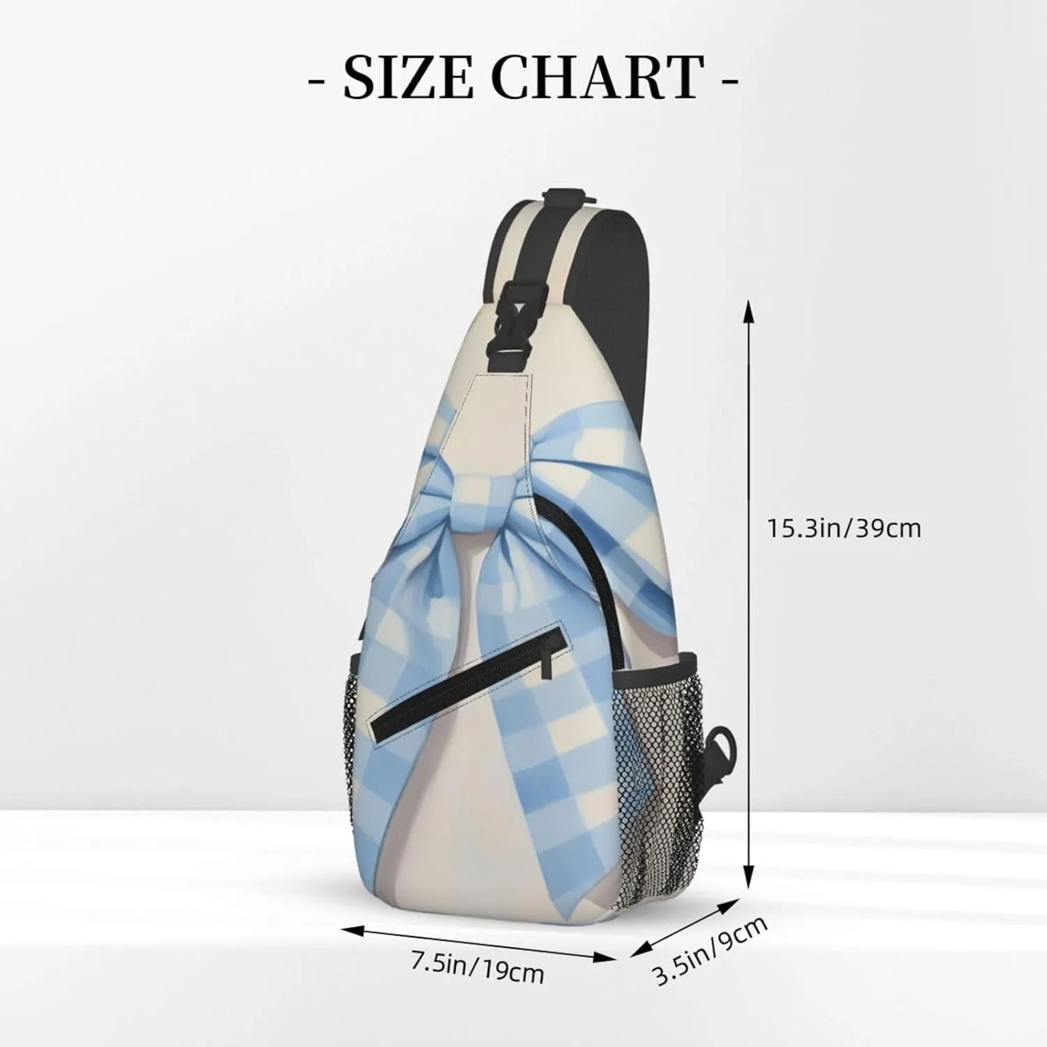 Blue And White Gingham Check Pattern Bow Backpack Travel Hiking Daypack Chest Bags Crossbody Shoulder Bag