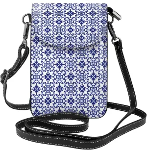 Blue And White Porcelain Chinaware Print Small Crossbody Bags for Women Leather Cell Phone Purses Mini Leather Shoulder Handbag Adjustable Strap