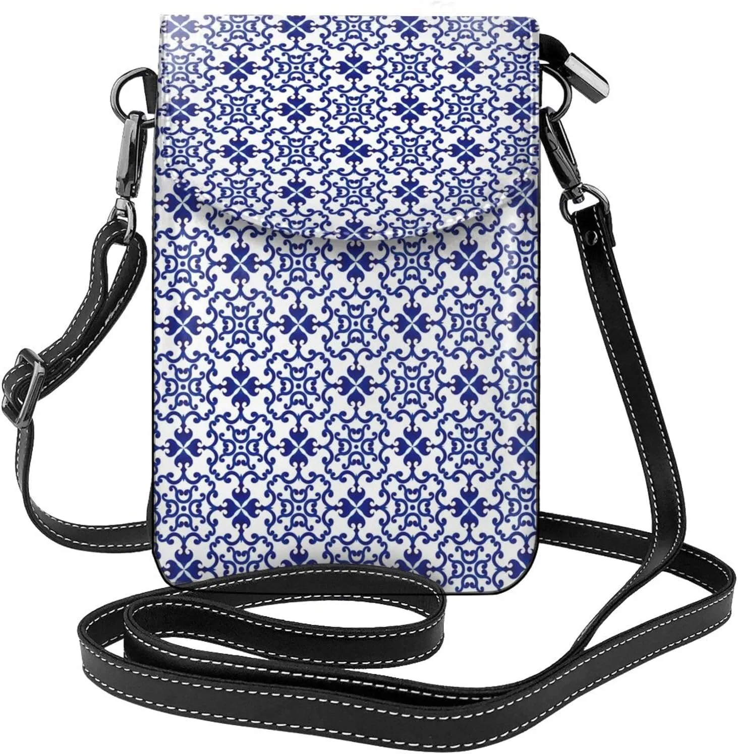 Blue And White Porcelain Chinaware Print Small Crossbody Bags for Women Leather Cell Phone Purses Mini Leather Shoulder Handbag Adjustable Strap