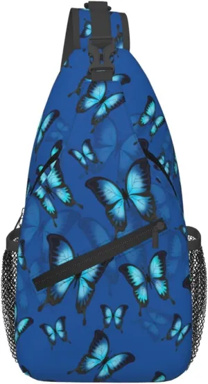 Blue Butterflies Chest Sling Bag Crossbody Shoulder Backpack Bag Gym Cycling Daypack Travel Hiking Cross Bag