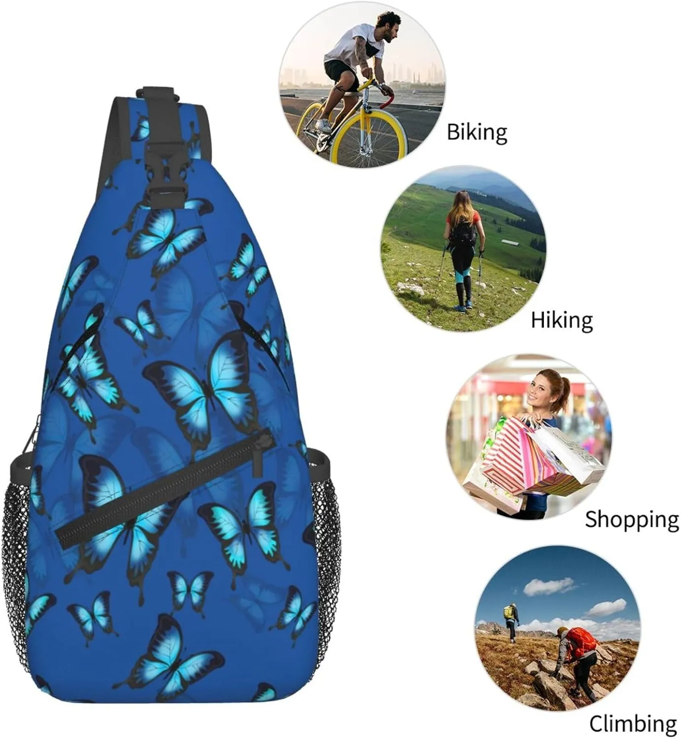 Blue Butterflies Chest Sling Bag Crossbody Shoulder Backpack Bag Gym Cycling Daypack Travel Hiking Cross Bag