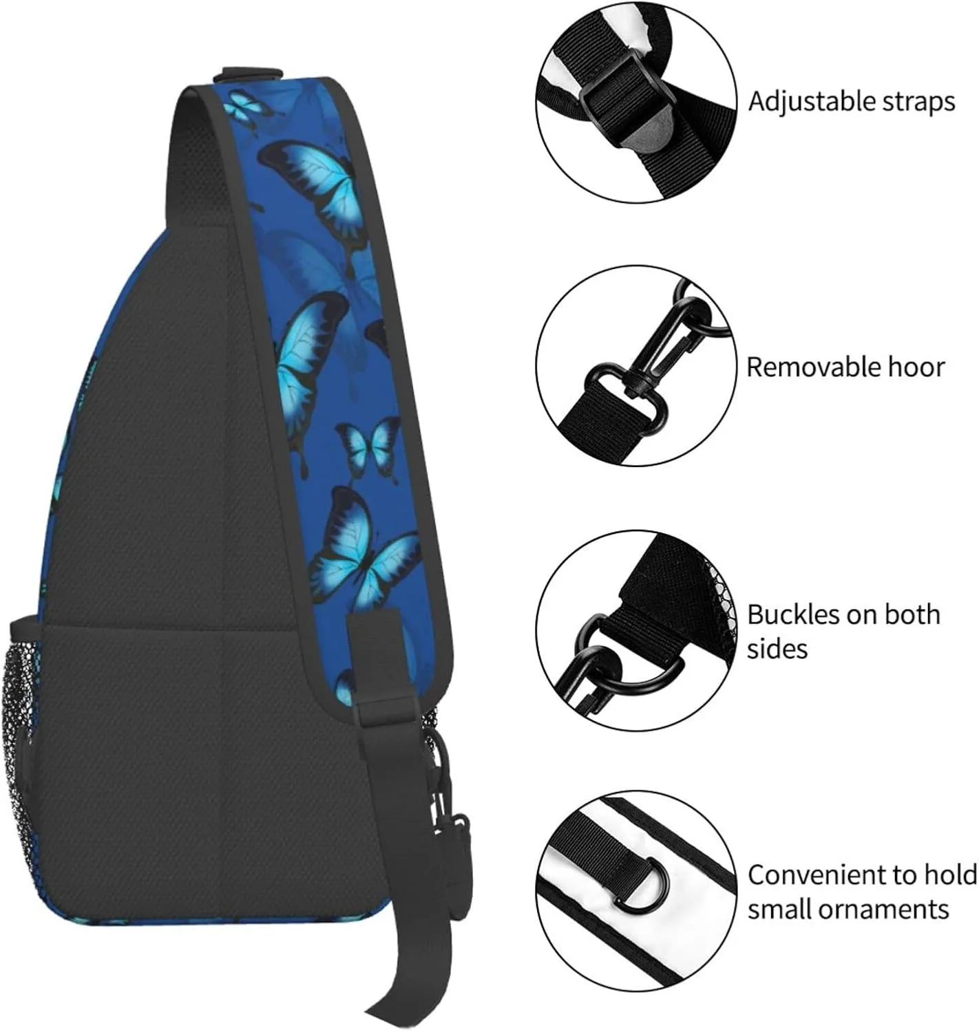 Blue Butterflies Chest Sling Bag Crossbody Shoulder Backpack Bag Gym Cycling Daypack Travel Hiking Cross Bag