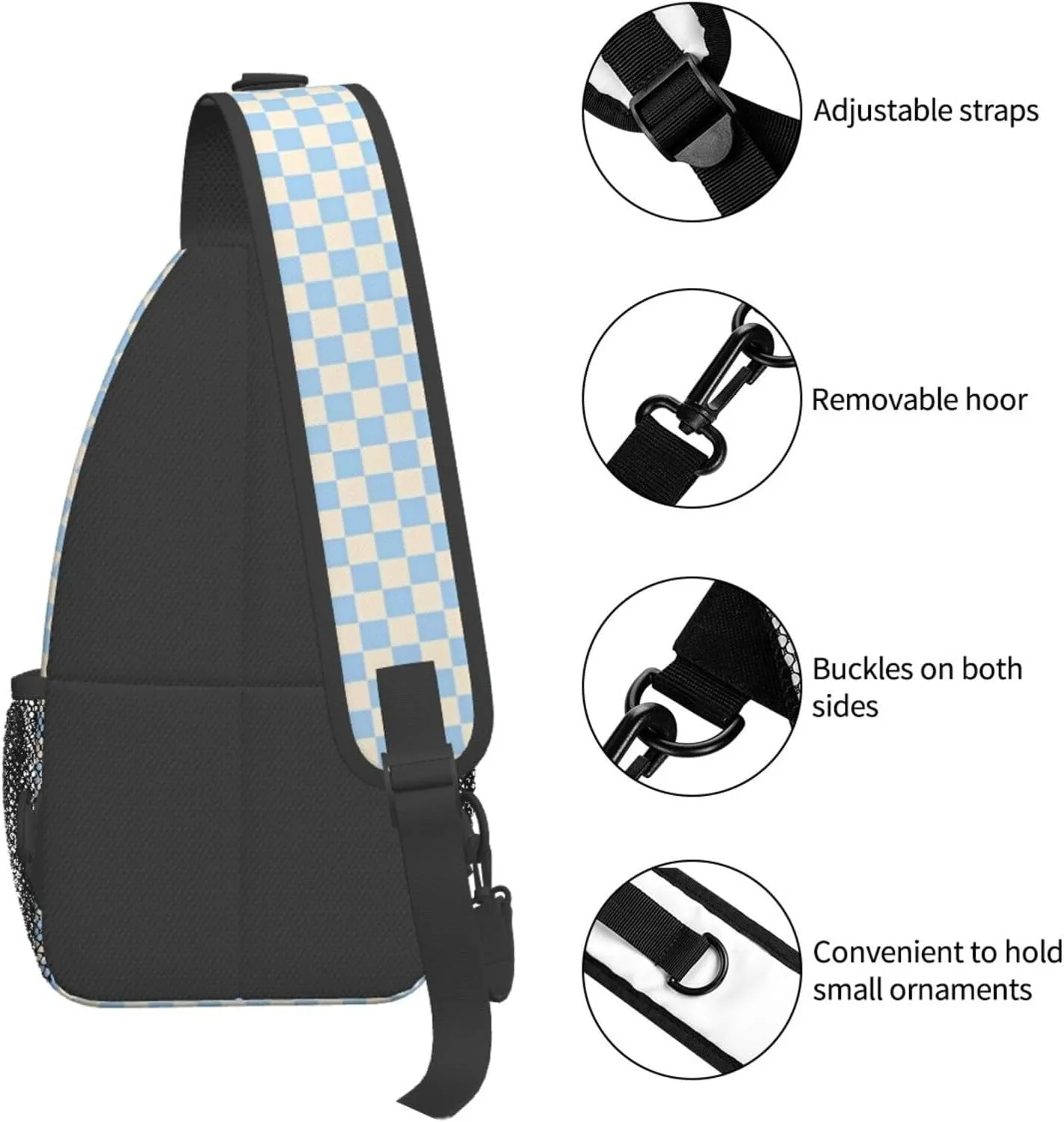Blue Check Chest Sling Bag Crossbody Shoulder Backpack Bag Gym Cycling Travel Hiking Daypack Cross Bag