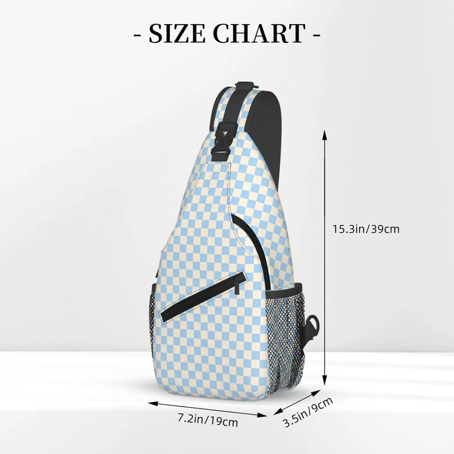 Blue Check Chest Sling Bag Crossbody Shoulder Backpack Bag Gym Cycling Travel Hiking Daypack Cross Bag