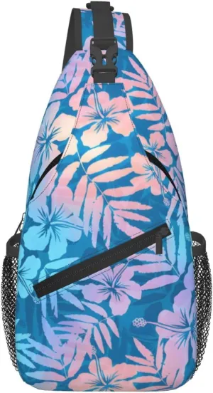 Blue Tropic Hibiscus Flower Gym Sling Bag For Women Men'S Crossbody Chest Bag Shoulder Backpack Adjustable Strap Lightweight Travel Hiking Daypack Unisex