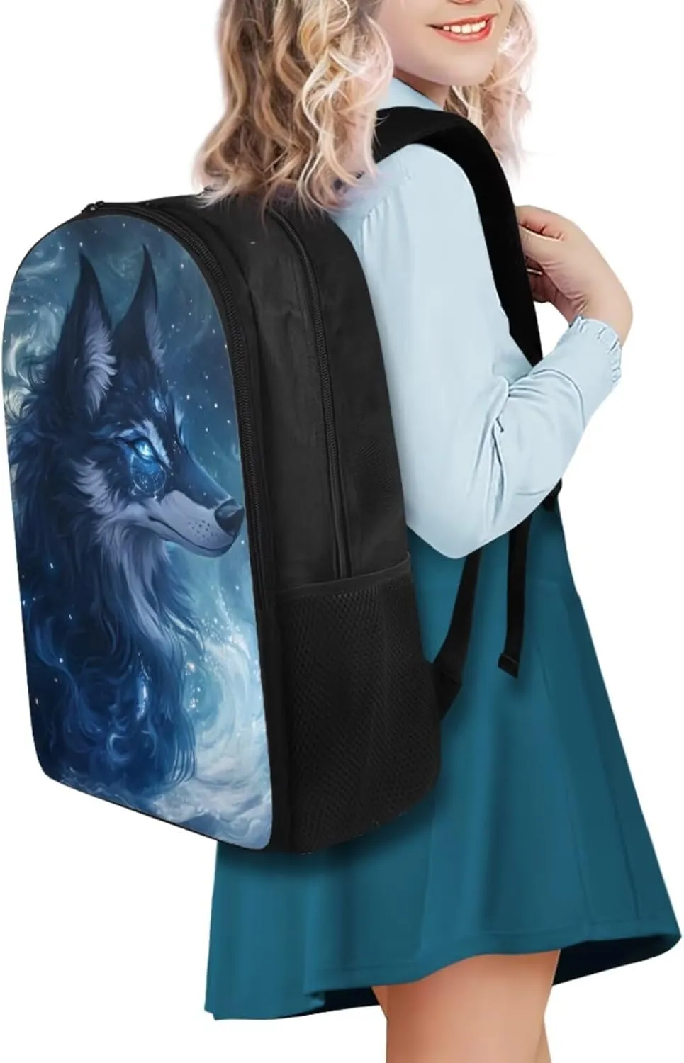 Blue Wolf Backpack for Boys Kids BookBag with Lunch Box Set of 4 Kids School Bag with Water Bottle Sleeve and Pencil Case 17 inch Lightweight Elementary School Backpacks for Boys