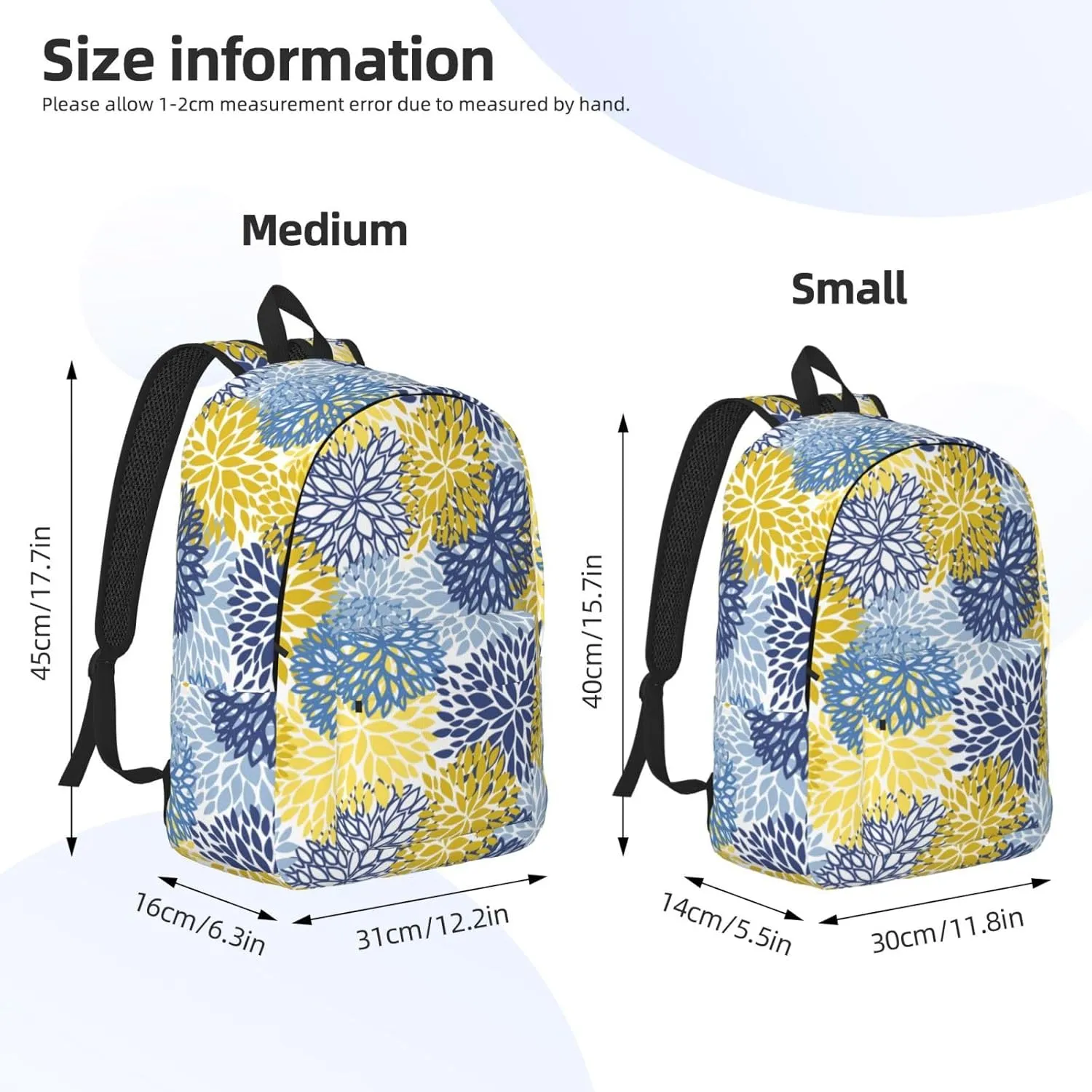 Blue Yellow And Navy Chrysanthemum Flowers Backpack 17.7 Inch Laptop Backpack Travel Hiking Daypack Daisy Floral Multipurpose Bookbag For Men Women
